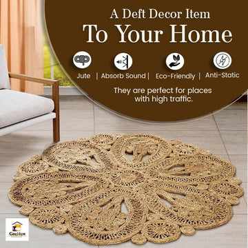 Jute Area Rug 4FT Round Natural Handwoven Rustic Boho Farmhouse Rug 10