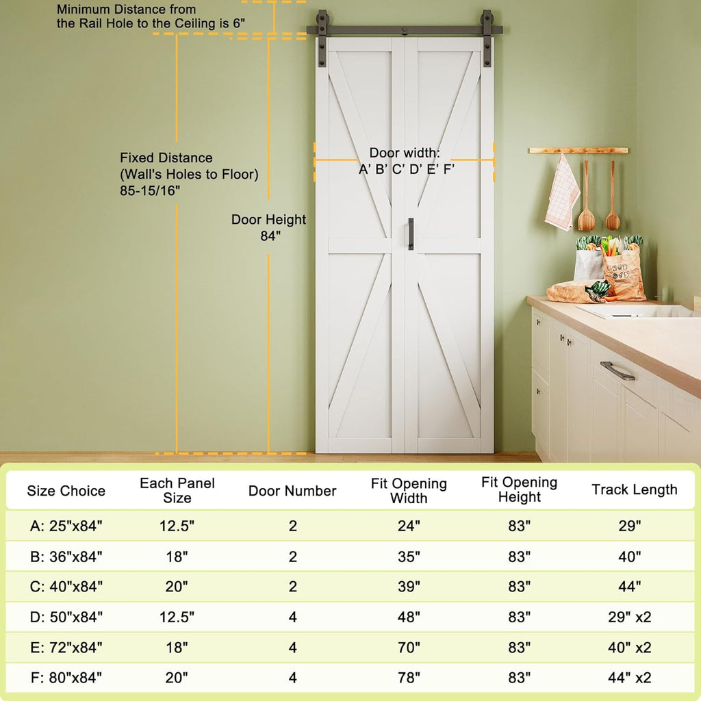 72" x 84" Pre-Assembled Solid Core Panels Bifold Barn Door, White Primed Finish Folding Barn Door wi