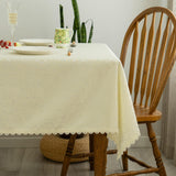 Textured Tablecloth Waterproof Spillproof Lace Trim Rectangle Jacquard Fabric Table Cloth, Kitchen D