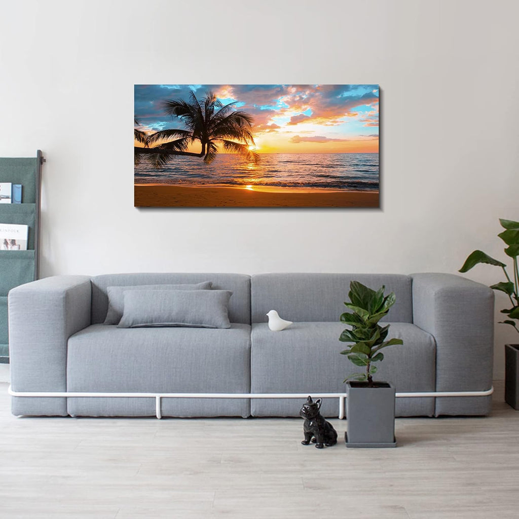 Abstract Framed Canvas Wall Art Art - Ocean Beach Sea Photo Strenth Framed Wall Art,Abstract Landscape Blue Sky Beach - Set of 5