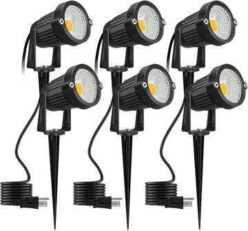 5W Landscape Lighting, 120V Plug-in Outdoor Spotlights, 6 Pack | 3000K Warm White, 550LM Bright LED, IP65 Waterproof