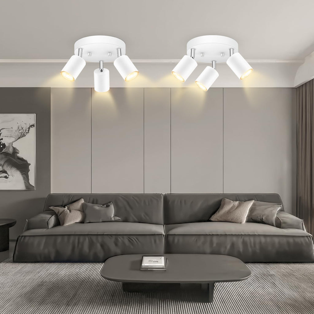 3 Light Track Lighting Fixtures Ceiling, Matte White Round Directional Ceiling Spotlight, GU10 Flush Mount Track