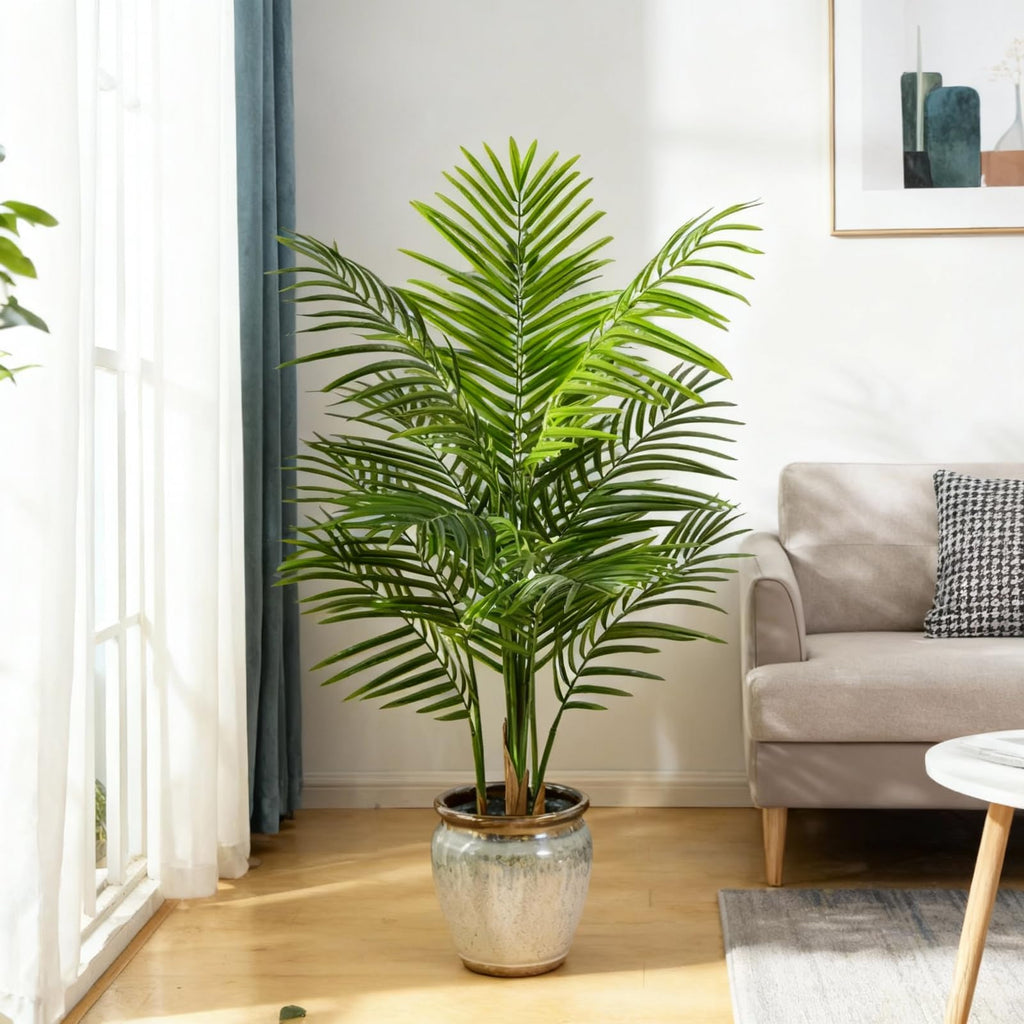 4ft Artificial Palm Tree Indoor, Large Fake Tropical Areca Palm with 13 Trunks, Tall Faux Floor Plants for Indoor