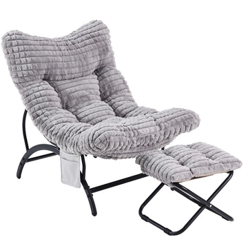 Grey Lazy Chair with Ottoman, Oversized Reading Chair for Adults