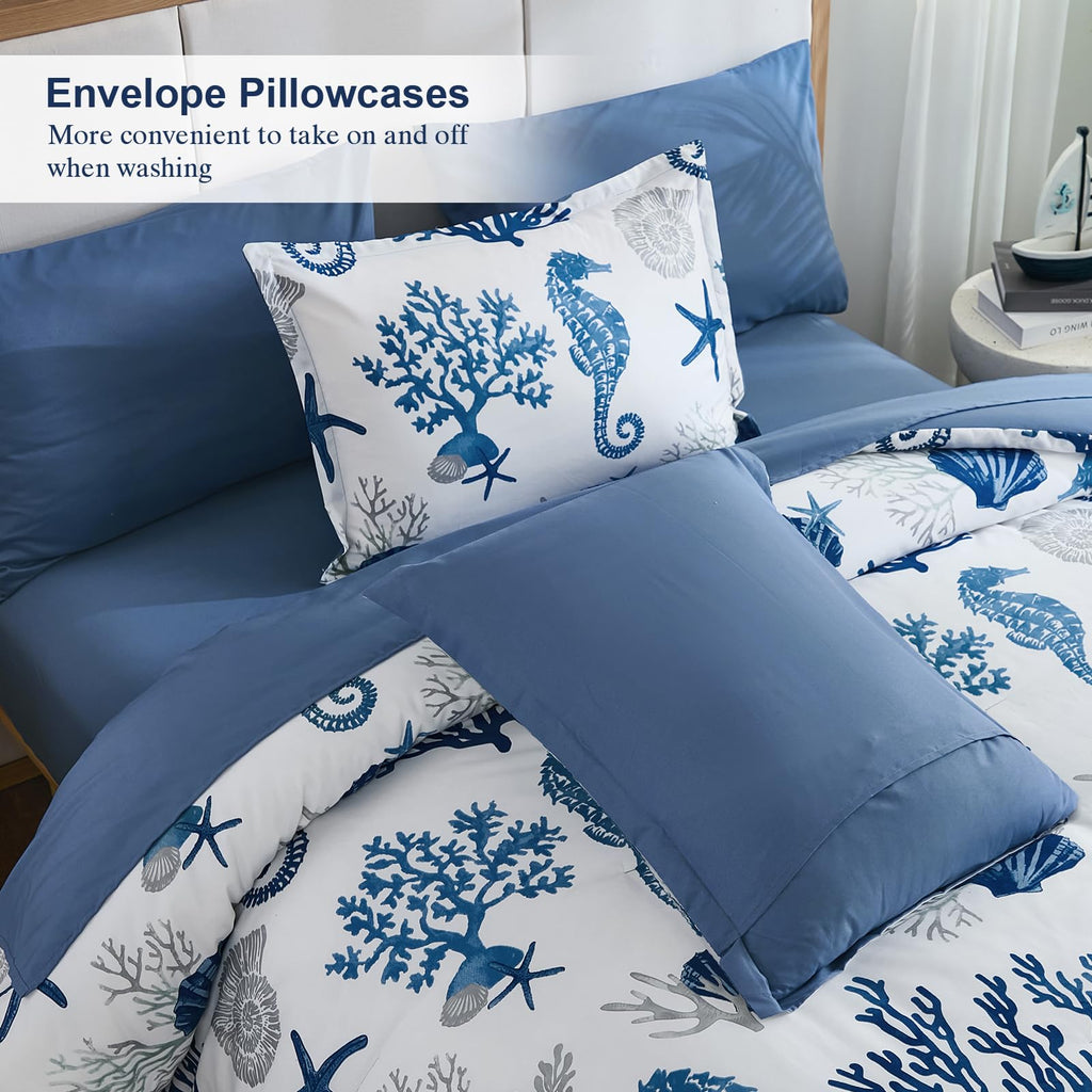 Coastal Queen Comforter Set 7Pc Soft Beach Ocean Nautical Bed
