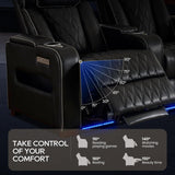 Luxury Home Theater Seating - Power Recliner with Adjustable Headrests, Blue LED Ambient Lighting, Tray Table