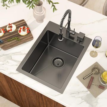 Black 15x20 Inch Drop in Bar Sink Stainless Steel Single Bowl Sink