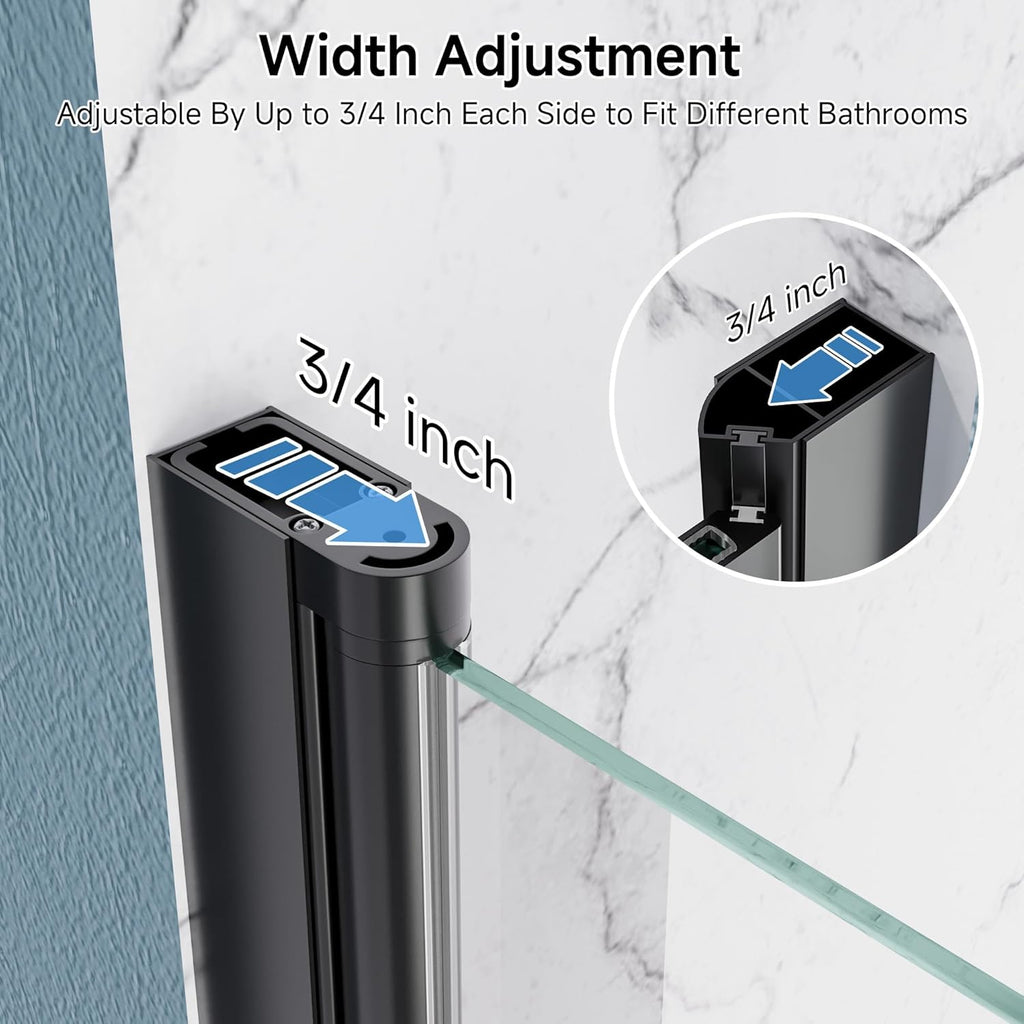 26-27.5" W x 68" H Frameless Pivot Shower Door, 1/4" (6mm) Clear SGCC Tempered Glass Bathroom Shower Door
