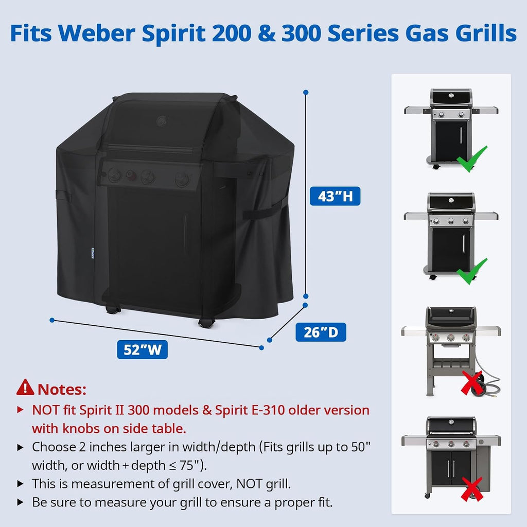BBQ Grill Cover 52 Inch, Outdoor Durable Waterproof Gas Barbecue Cover, Compatible for Spirit 200 and 300 Series