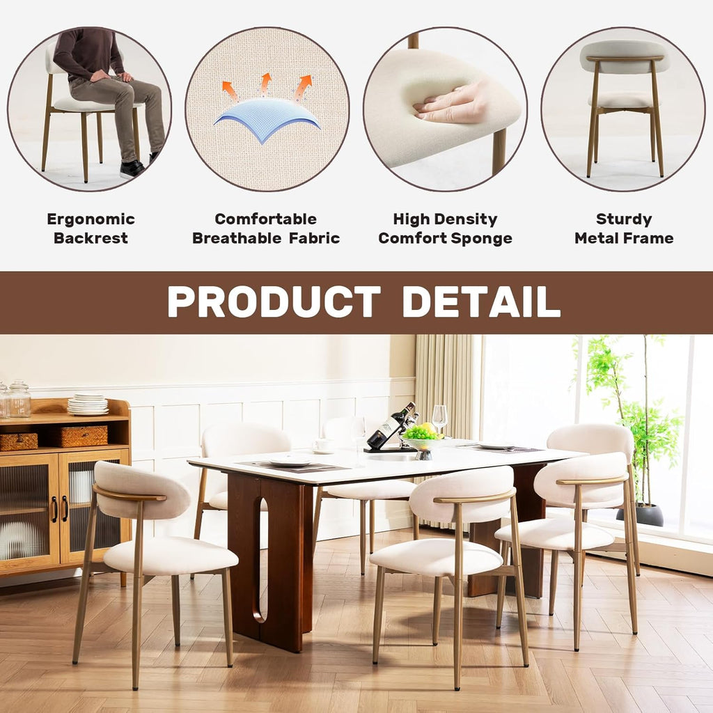 Dining Chairs Set of 2, Metal Kitchen Chairs with Modern Fabric Upholstered for Dining Room, Beige