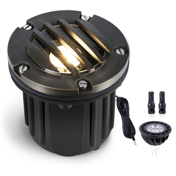 In Ground Well Light - Brass 12V LED Waterproof Outdoor Landscape Lighting, Low Voltage Ip65 in-Grade Grated Top