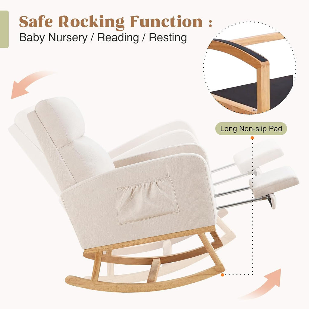 Rocking Chair Nursery, Nursing Rocking Chairs with Foot Rest for Mom Nursery, Glider Rocker Chair with Footrest and