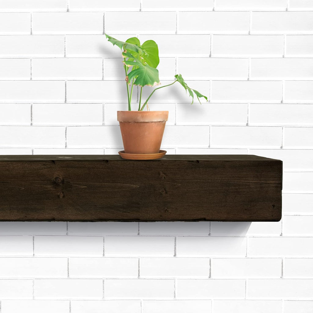 Rustic, Shelf, Floating Mantle, Real Wood, Beam, (Dark Brown, 60Lx6Hx8D)