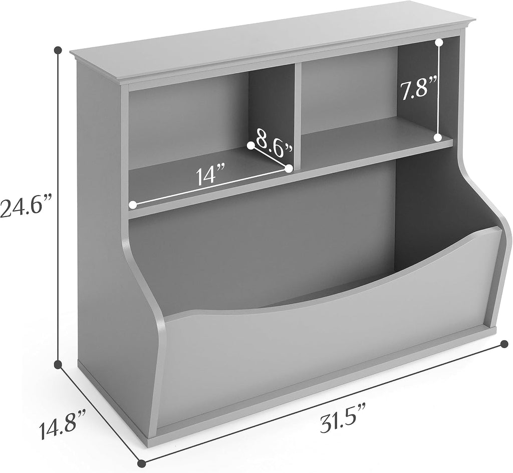 Children's 3 Shelf Multi-Functional Bookcase and Toy Storage Organizer for Kids Room, Bedroom and Playroom, Grey