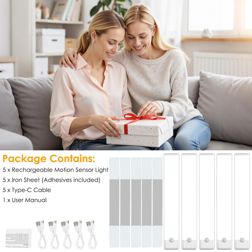 11.8 inch Motion Sensor Under Cabinet Light, 5-Pack, 3 Color