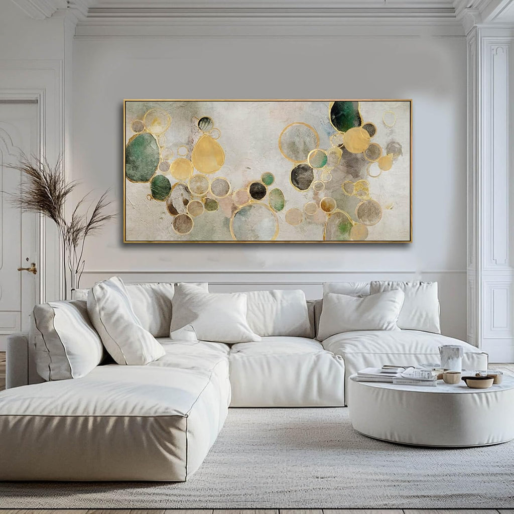 Abstract Canvas Wall Art Gold Circle Painting Green Artwork Framed Wall Prints Office Wall Decor Colorful