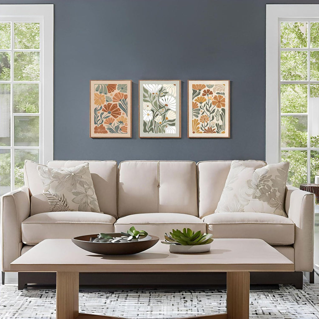 Framed Wall Art Wildflower Floral Canvas Wall Art Botanical Print Set of 3, Flower Illustrations Minimalist Modern