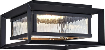 Hartbrook Outdoor Ceiling Light Fixture, Matte Black Flush Mount LED Light with Clear Glass for Porch, Patio & Entryway