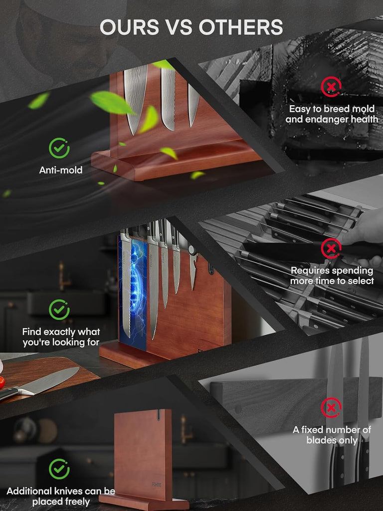 Kitchen Knife Set, Knives Set with Magnetic Knife Holder and Sharpener, 7 Pieces Sharp Chef Knife Set with Ergonomic