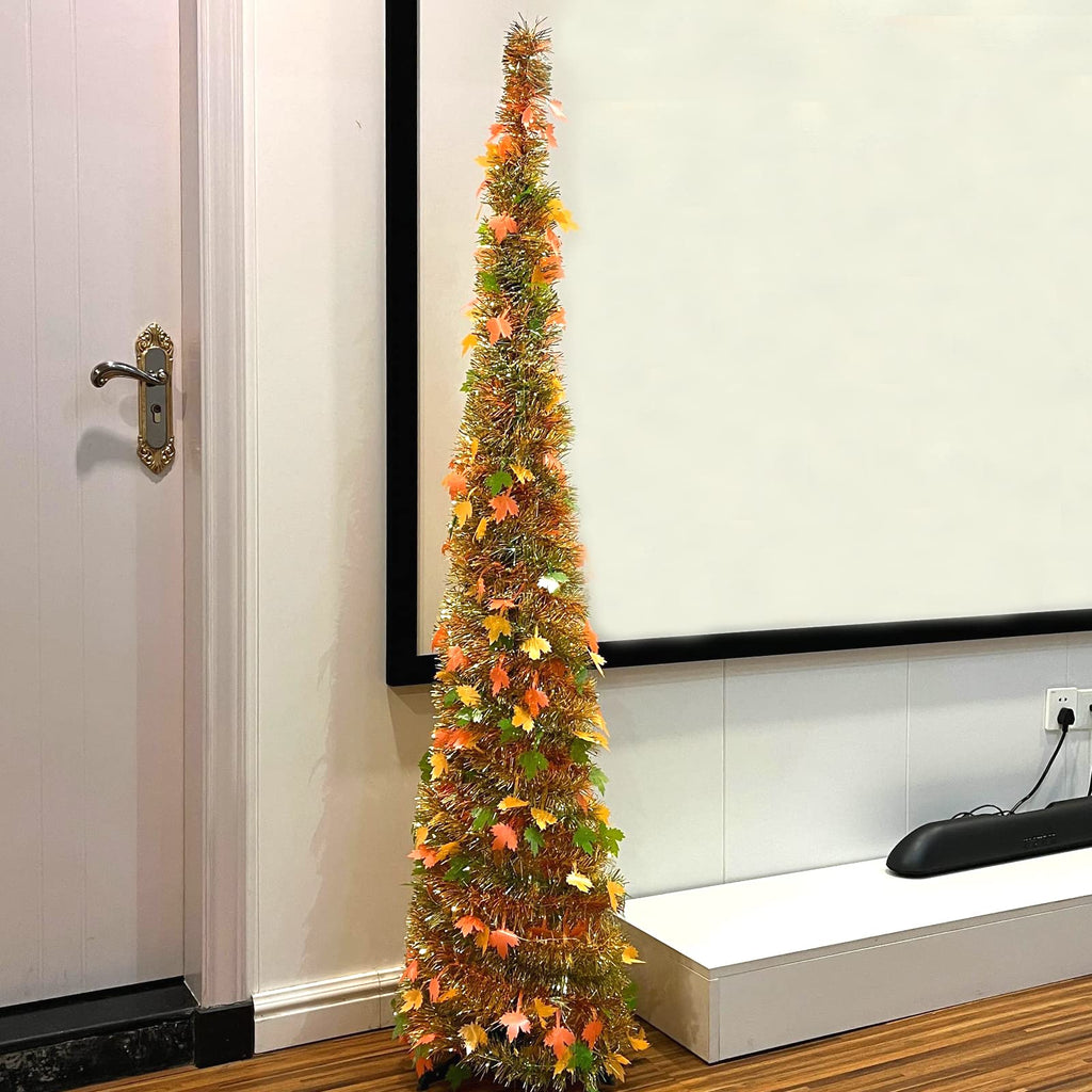 5FT Pop Up Tinsel Tree Artificial Maple Tree Fall Decor Yellow
