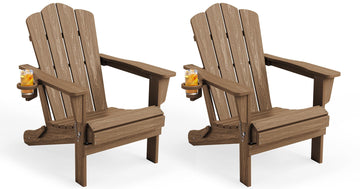 Folding Adirondack Chair Set of 2 with Cup Holder, Brown