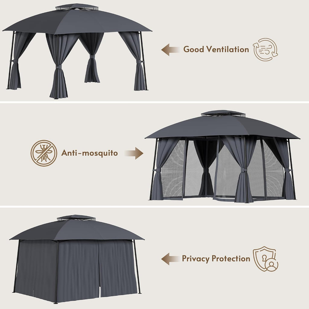 Outdoor Patio Gazebo 10x12 with Solar Powered LED Light