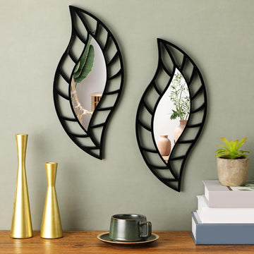2 Pcs Decorative Mirror Wall Decor Leaf Teardrop Mirror Wall Mounted Decorations Bedroom Bathroom Vanity Entryway
