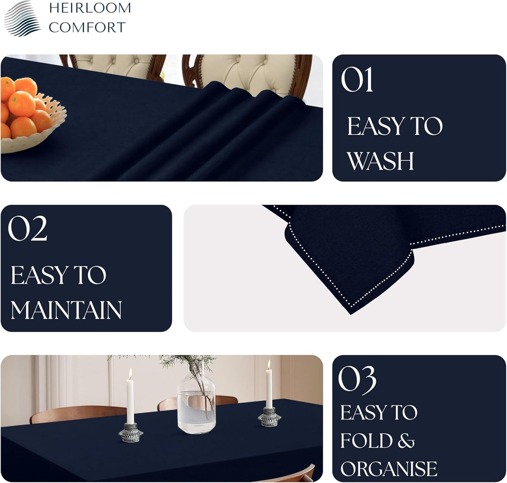 Navy Blue Table Cover, 100% Cotton Tablecloth 60x84 Inch, Fits 6-8 Seats, Soft, Durable, Washable, W