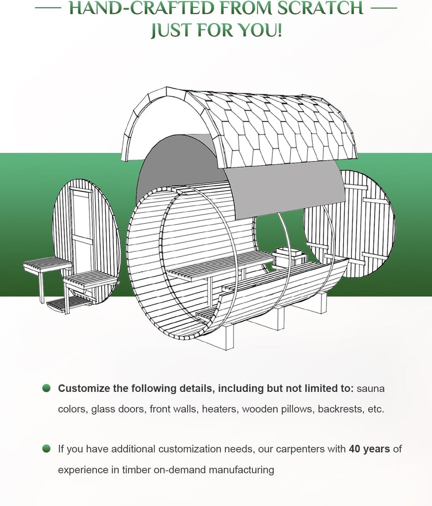 Customize Outdoor Barrel Sauna Rooms,2-10 Person Canadian Cedar Steam Barrel Saunas,Customization of Size, Color