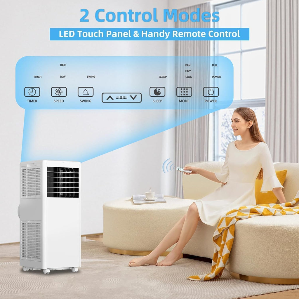 8000 BTU Portable Air Conditioner, Quiet AC Unitw/Remote Control & 24H Timer, 3 in