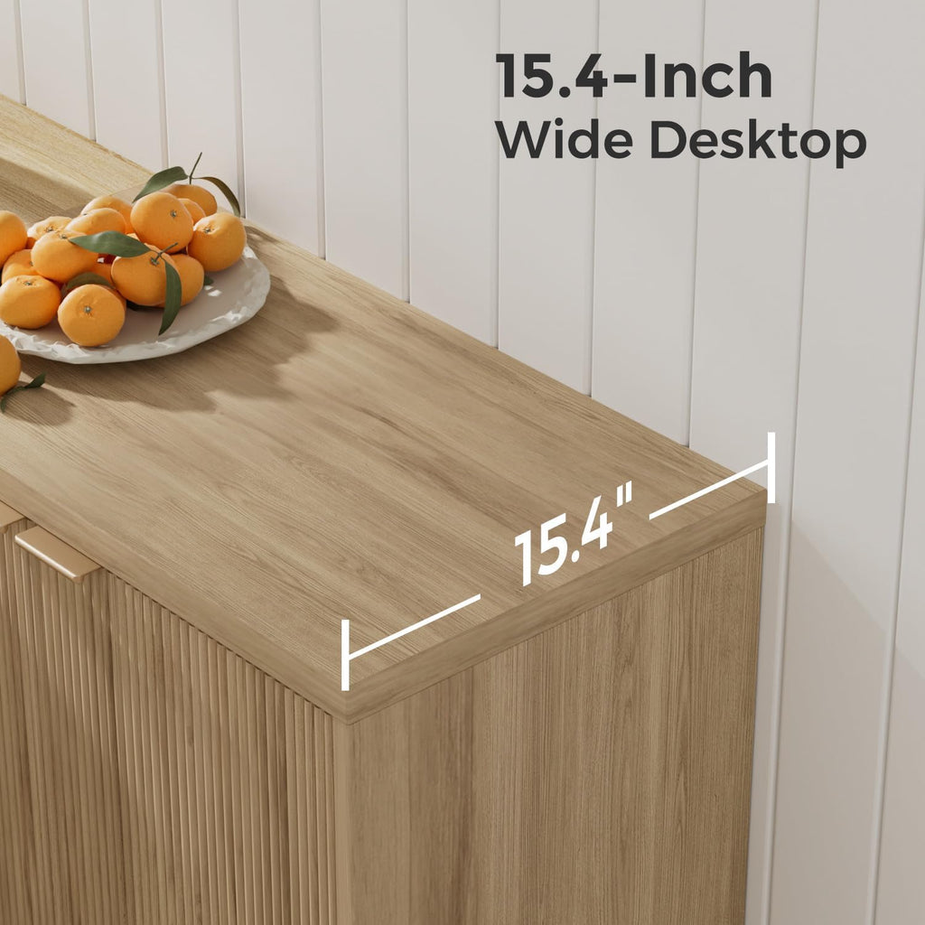 Buffet Cabinet with Storage, Modern Fluted Accent Sideboard with Doors & Adjustable Shelves