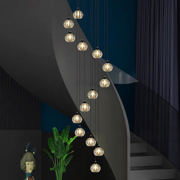Crystal Chandeliers for Staircases, 14-Light Black Modern Chandeliers for High Ceilings_Crystal Pendant Light Fixture for Living Room Kitchen Island Foyer Hallway Bar
