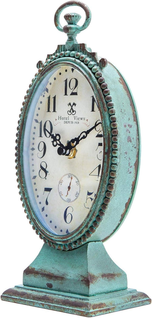 Vintage Table Clock - Battery Operated Rustic Distressed Style - Shabby Chic Home Decor for Fireplace Mantel, Shelf, Desktop, Countertop...