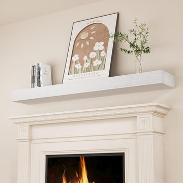 Fireplace Mantel Shelves 55 Inch Solid Wood Wall Mounted Long Floating Shelf Hollow, White