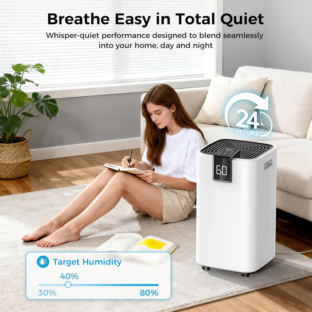 4,000 Sq.ft Dehumidifier for Basement, 45 Pint Dehumidifiers for Home with Drain Hose, Smart Humidity Control