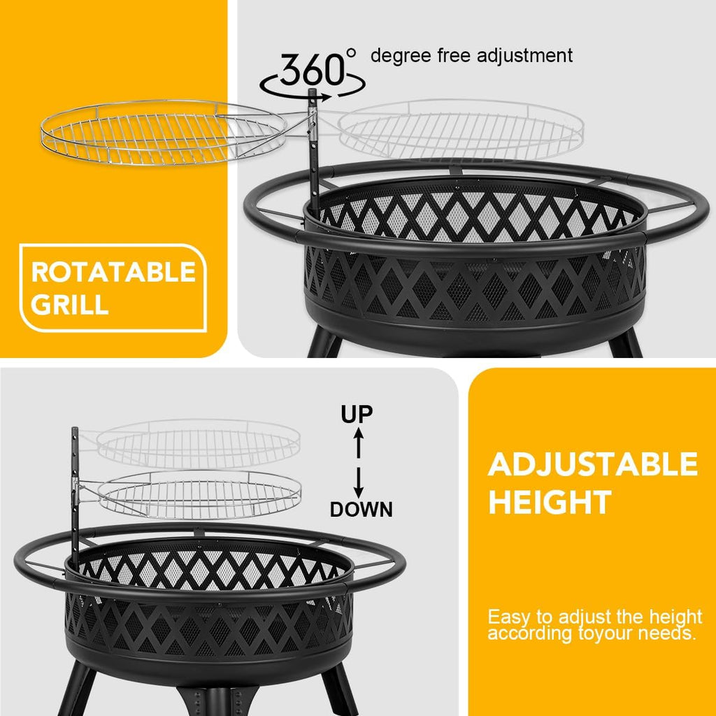 38 Inch Fire Pit - Wood Burning with Grill Table