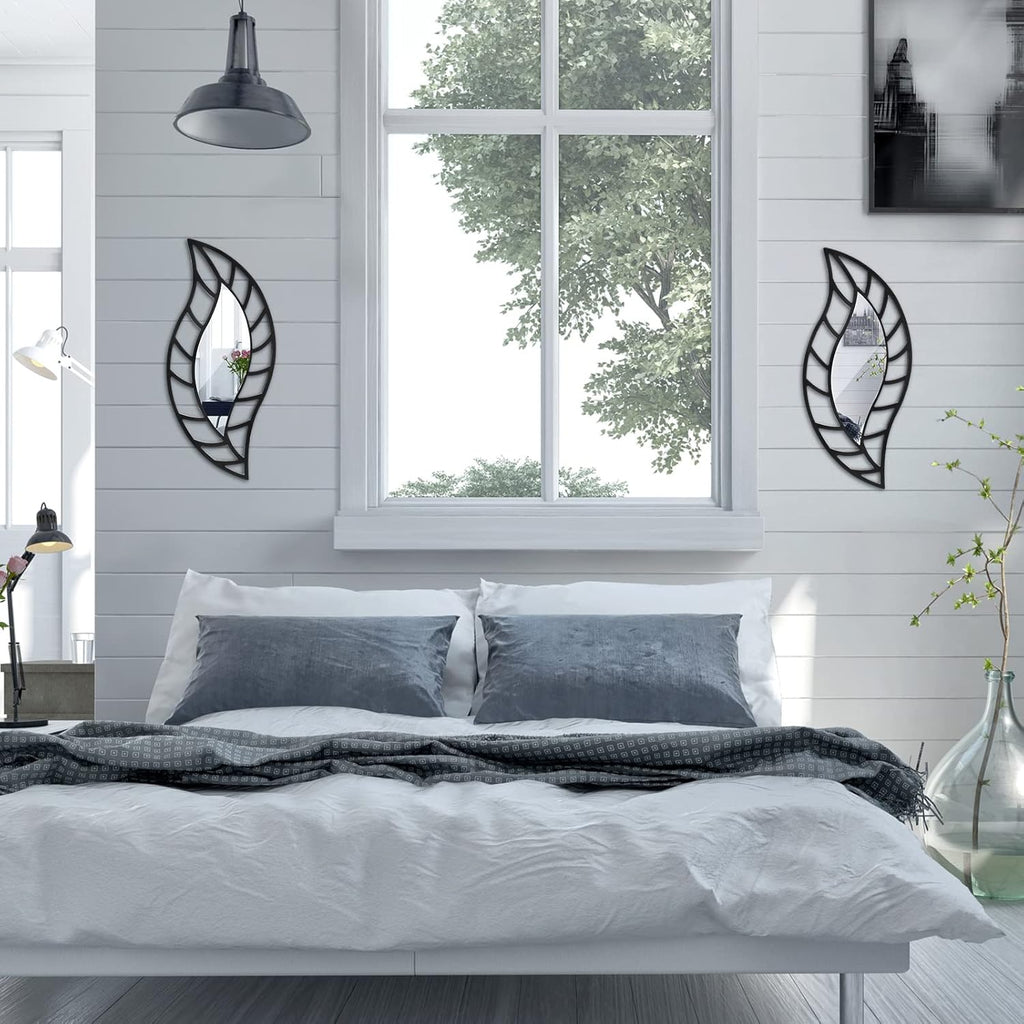 2 Pcs Decorative Mirror Wall Decor Leaf Teardrop Mirror Wall Mounted Decorations Bedroom Bathroom Vanity Entryway