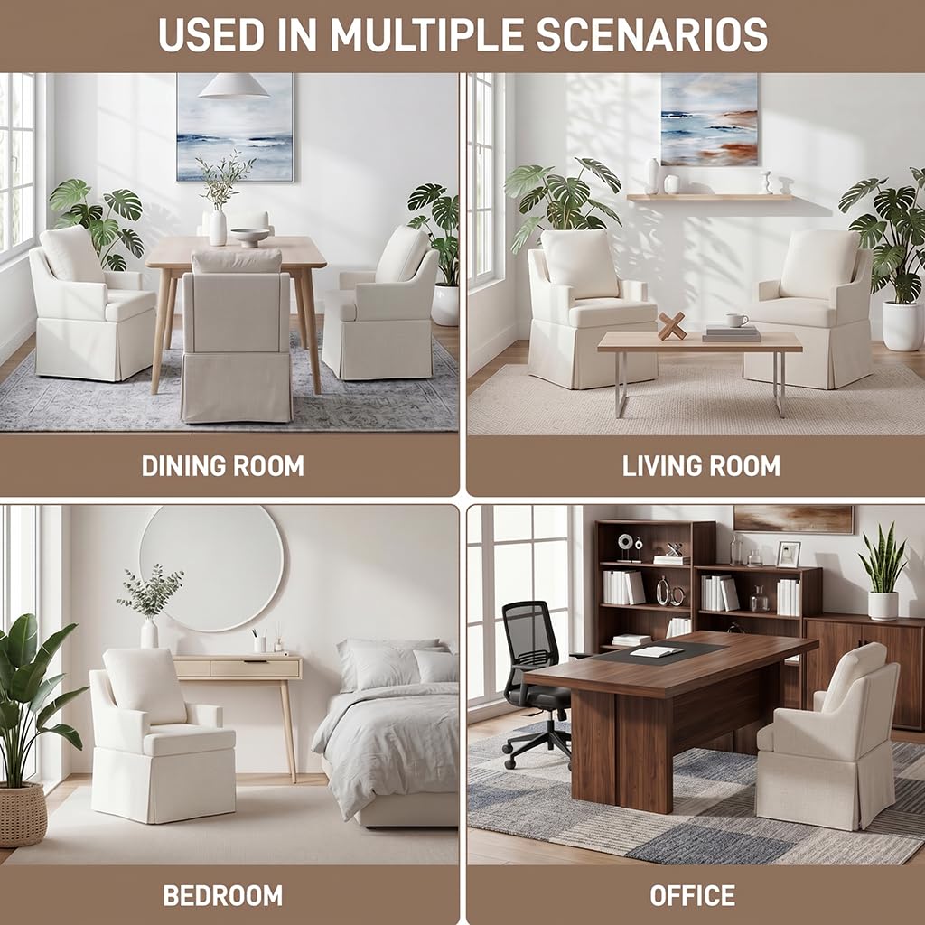 Upholstered Dining Chairs, Modern Kitchen Chair Dining Room Chair with 4 Casters, Linen Armchair Reading Room Living