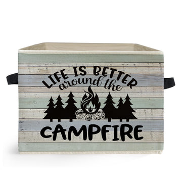 Rustic Camping Storage Box Bins, Life Is Better Around the Campfire Collapsible Storage Basket Organizer for Camper