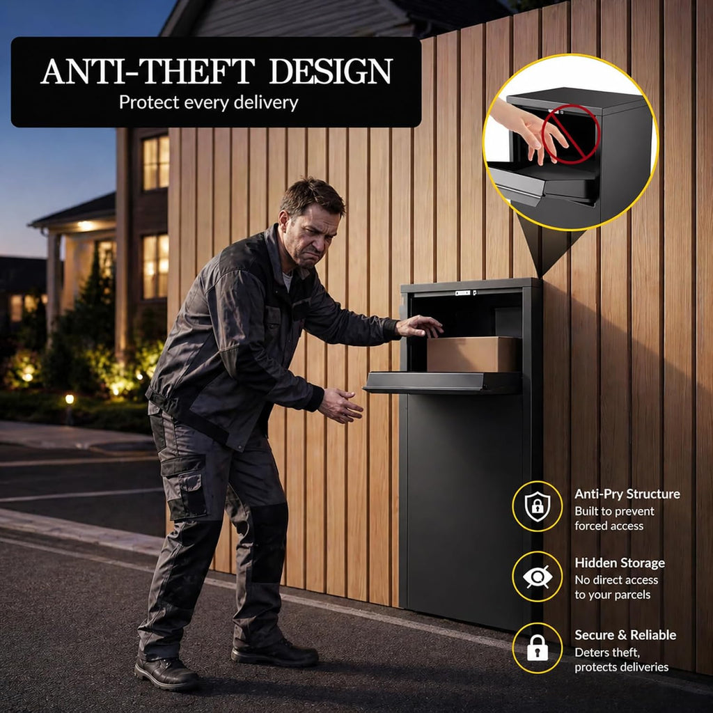 Large Anti-Theft Package Delivery Box 43.3” * 18.3” * 14.0” Lockable Parcel Drop Box No Assembly Required Weatherproof