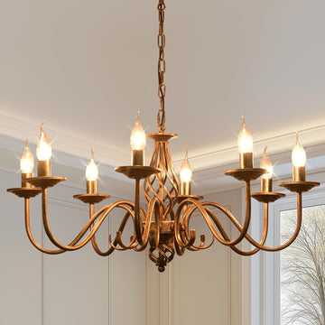 Rustic 8-Light Chandeliers, Antique Bronze Candle French Country Chandelier, Vintage Iron Pendant Hanging Ceiling Light Fixture for Farmhouse Living Room Kitchen Dining Room Foyer