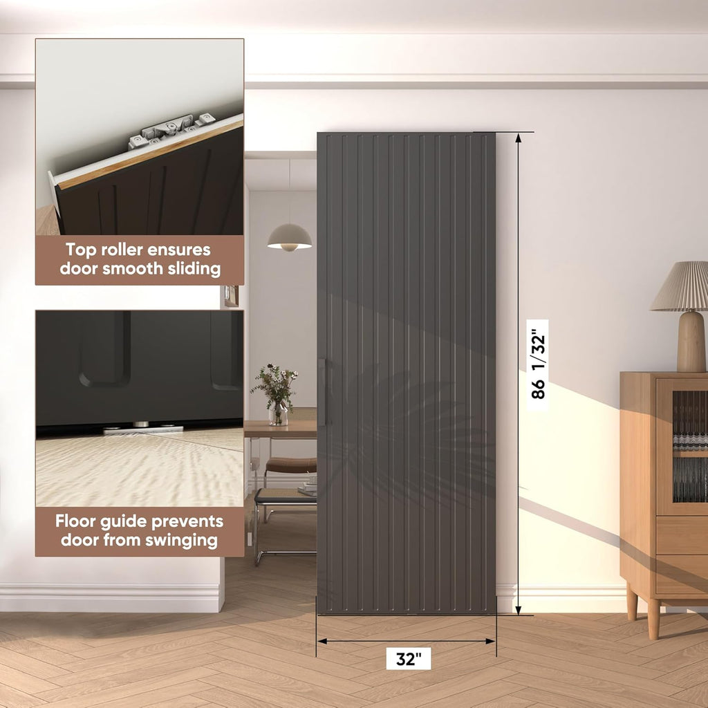 32"x86" Concealed Sliding Barn Door with Soft Close Hardware Kit, Black Hidden Door for Opening 24"-