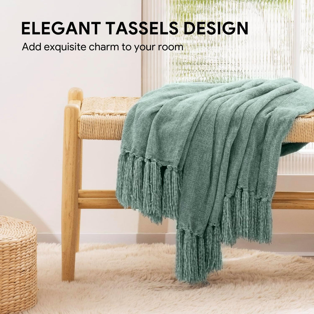 Throw Blanket Soft Cozy Chenille Throw Blanket with Fringe Tassel, 50'' x 60'')