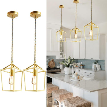 2-Pack Gold Pendant Lights Kitchen Island, Modern Mid Century Light Fixtures Hanging Lamp for Kitchen, Farmhouse
