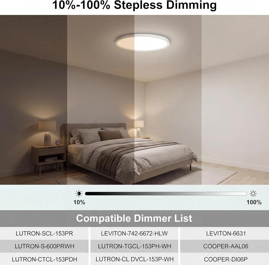 4Pack 7inch LED Flush Mount Ceiling Light, Dimmable & 5Color Temperatures (3000K-6500K), 15W Round Slim White Light