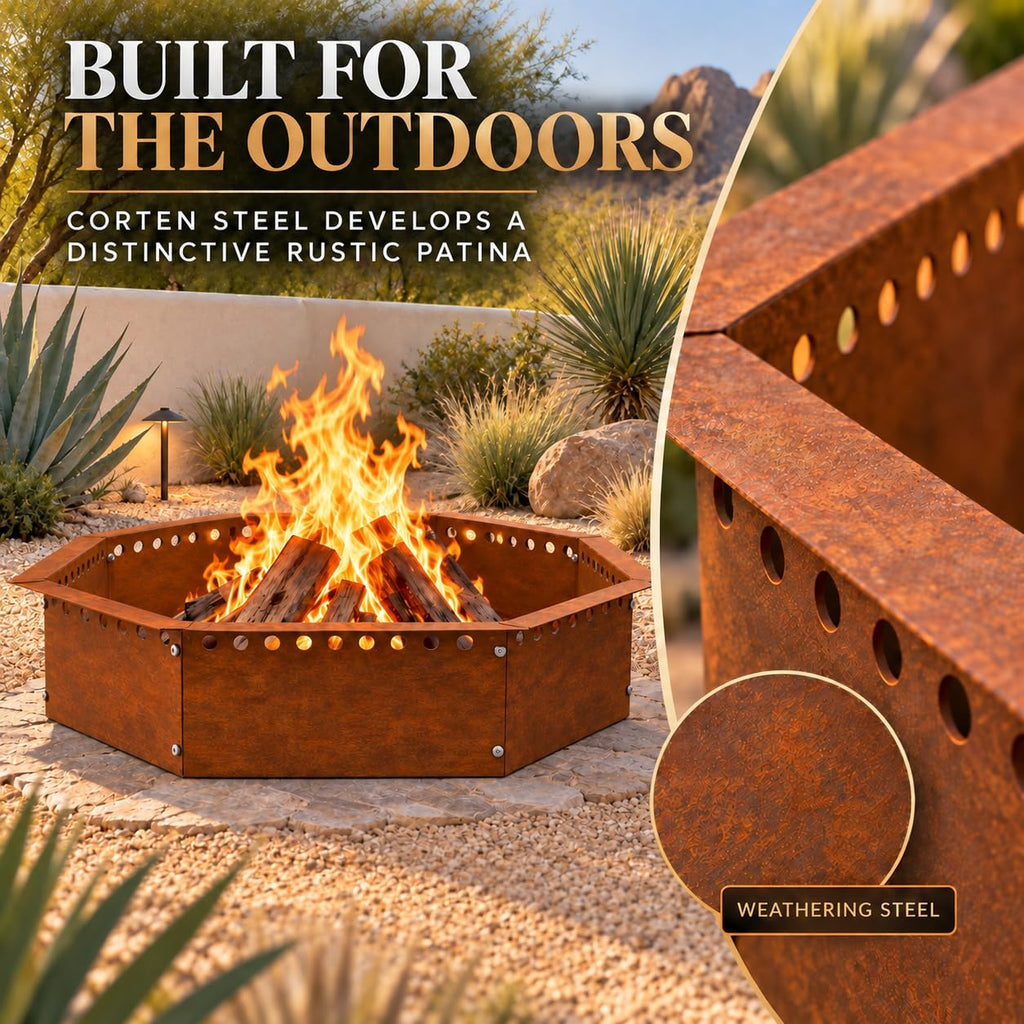 Smokeless Fire Pit Ring Outdoor - 46 inch Outer/42 inch Inner Octagonal