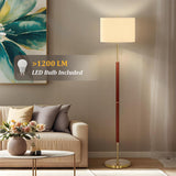 62" Walnut Gold Floor Lamp, 1200LM 3-Way Dimmable Mid Century Modern Floor Lamp Office