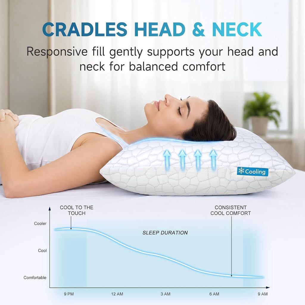 Cooling Pillow for Sleeping, CertiPUR-US Shredded Memory Foam Standard Pillows Set of 2,Cool Pillow for Hot Sleepers