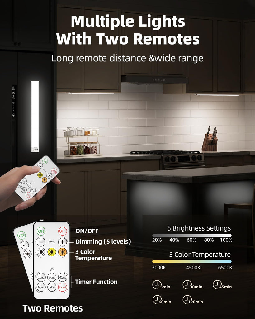 6Pack 16inch Under Cabinet Lighting, Rechargeable Motion Sensor Light Wireless Indoor, Dimmable 3 Color Temps Closet