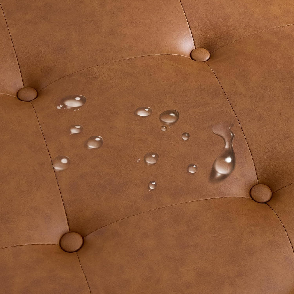 31.5 Inch Round Storage Ottoman Coffee Table with Shelf, PU Brown | Round faux leather storage ottoman coffee table